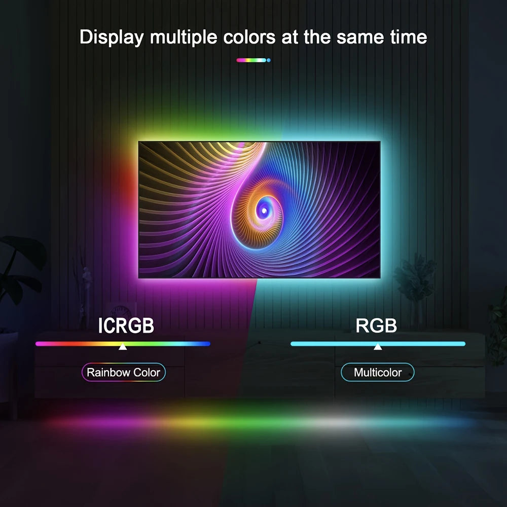 Led Lights for TV APP Control Music Sync RGBIC Rainbow Chasing Effect Led Strip Lights for TV Home Bedroom Gaming Decor Led Tape