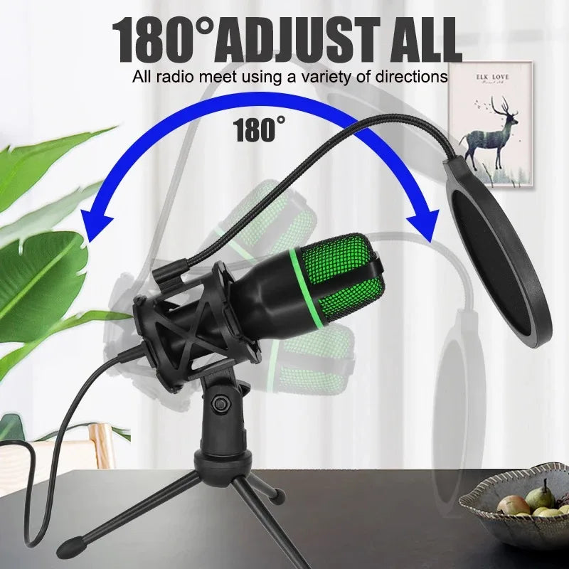 Professional Condenser Microphone USB & 3.5mm Dual Interface for Pc Laptop Streaming Gaming Youtube Podcasts Vocals