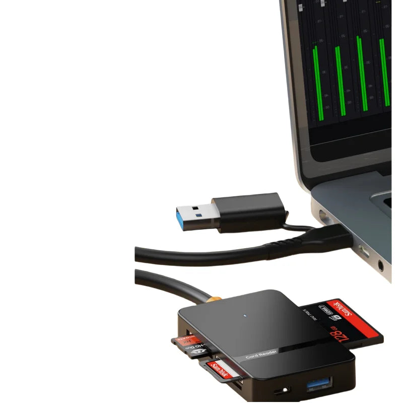 8-in-1 USB 3.0/Type-C Card Reader ABS Material Smart OTG SM Card Mobile Phone Computer Easy External Card Read Black