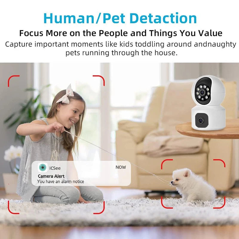 Dual Lens V380 PTZ Indoor Security Camera HD 4MP Night Vision with Two-Way Audio Home Security Baby Monitoring
