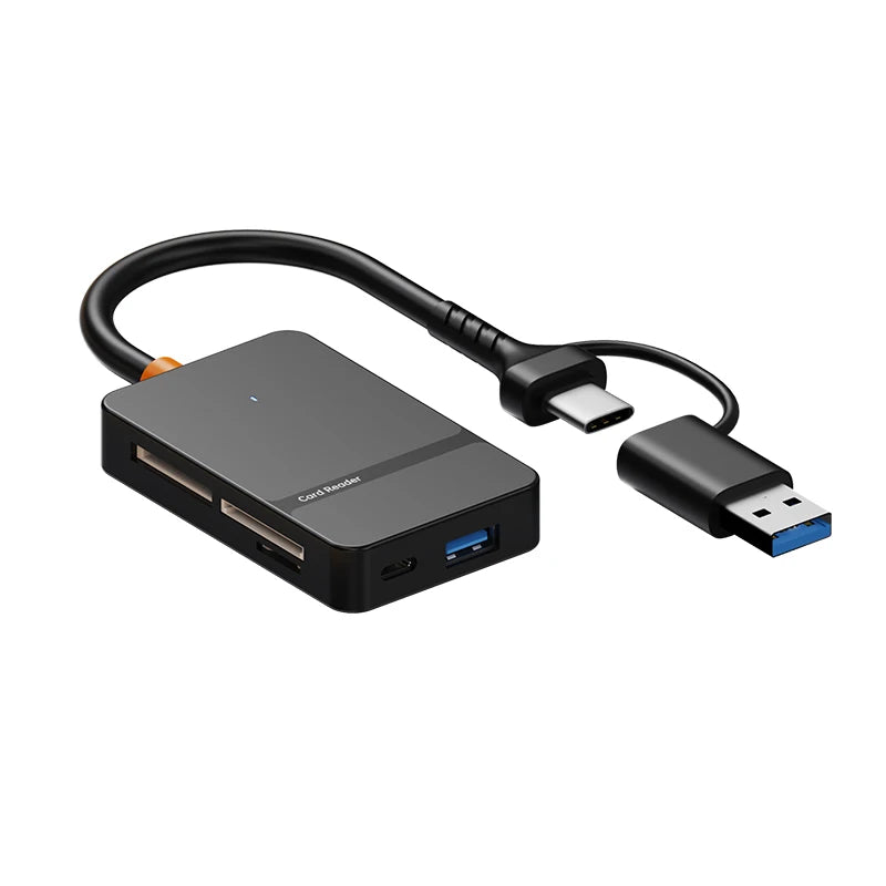 8-in-1 USB 3.0/Type-C Card Reader ABS Material Smart OTG SM Card Mobile Phone Computer Easy External Card Read Black
