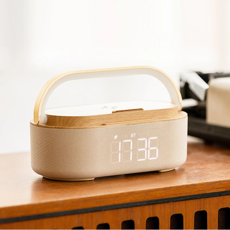 15W Wireless Charger Alarm Clock Bluetooth Speaker LED Smart Digital Clock USB Fast Charger Desktop Clock with Fm Radio