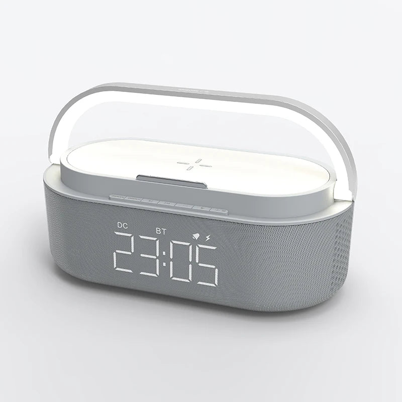 15W Wireless Charger Alarm Clock Bluetooth Speaker LED Smart Digital Clock USB Fast Charger Desktop Clock with Fm Radio