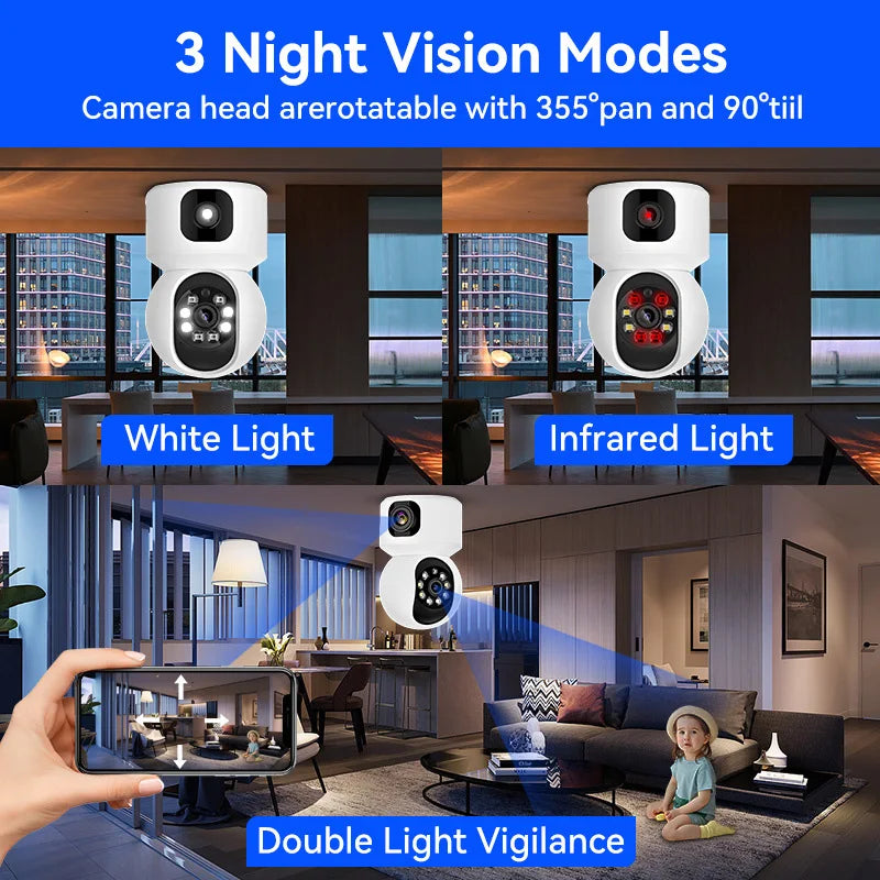 Dual Lens V380 PTZ Indoor Security Camera HD 4MP Night Vision with Two-Way Audio Home Security Baby Monitoring