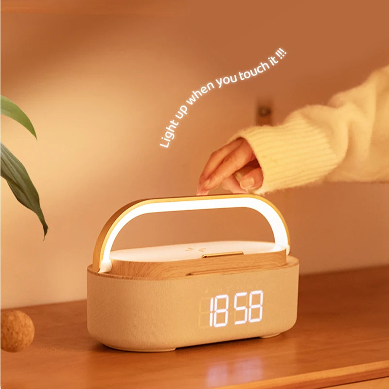 15W Wireless Charger Alarm Clock Bluetooth Speaker LED Smart Digital Clock USB Fast Charger Desktop Clock with Fm Radio