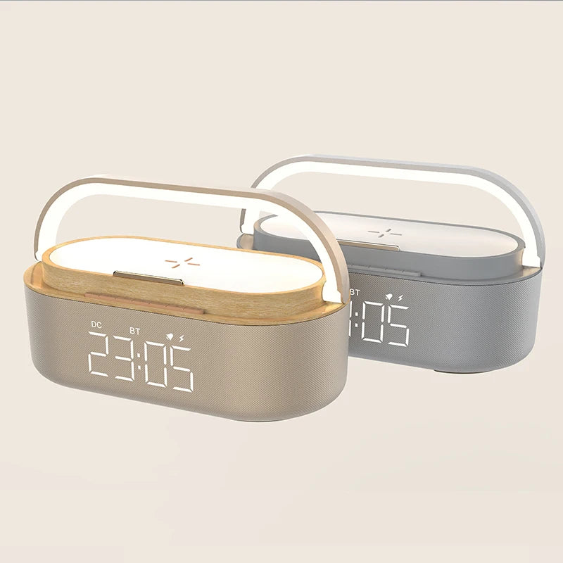 15W Wireless Charger Alarm Clock Bluetooth Speaker LED Smart Digital Clock USB Fast Charger Desktop Clock with Fm Radio