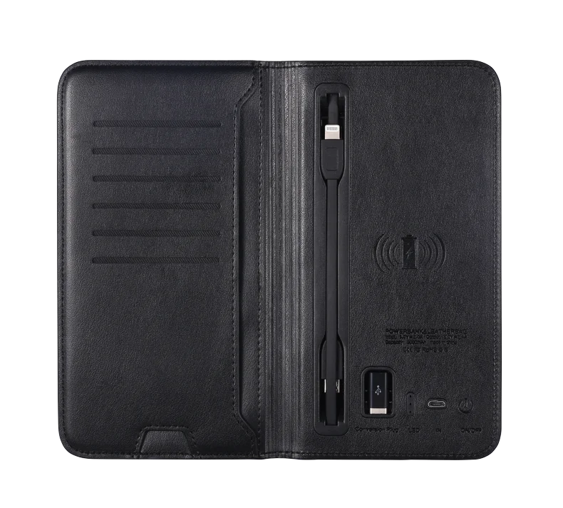 Unique Ideas Christmas Promotional Gifts Portable Wireless Charging Power Bank Wallet with Card Pocket for Men and Women