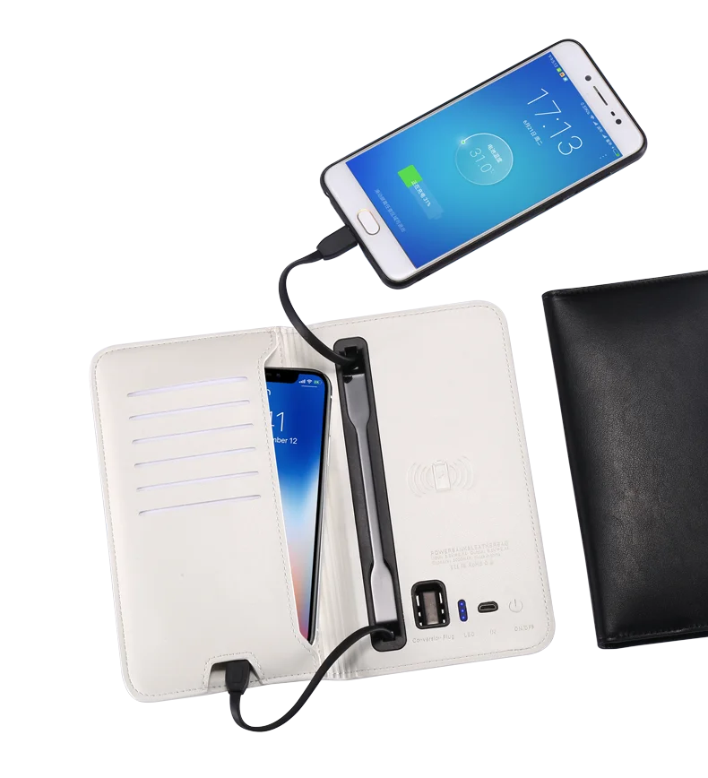 Unique Ideas Christmas Promotional Gifts Portable Wireless Charging Power Bank Wallet with Card Pocket for Men and Women