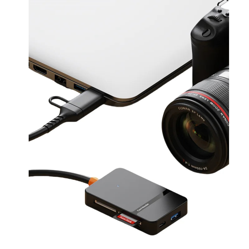 8-in-1 USB 3.0/Type-C Card Reader ABS Material Smart OTG SM Card Mobile Phone Computer Easy External Card Read Black