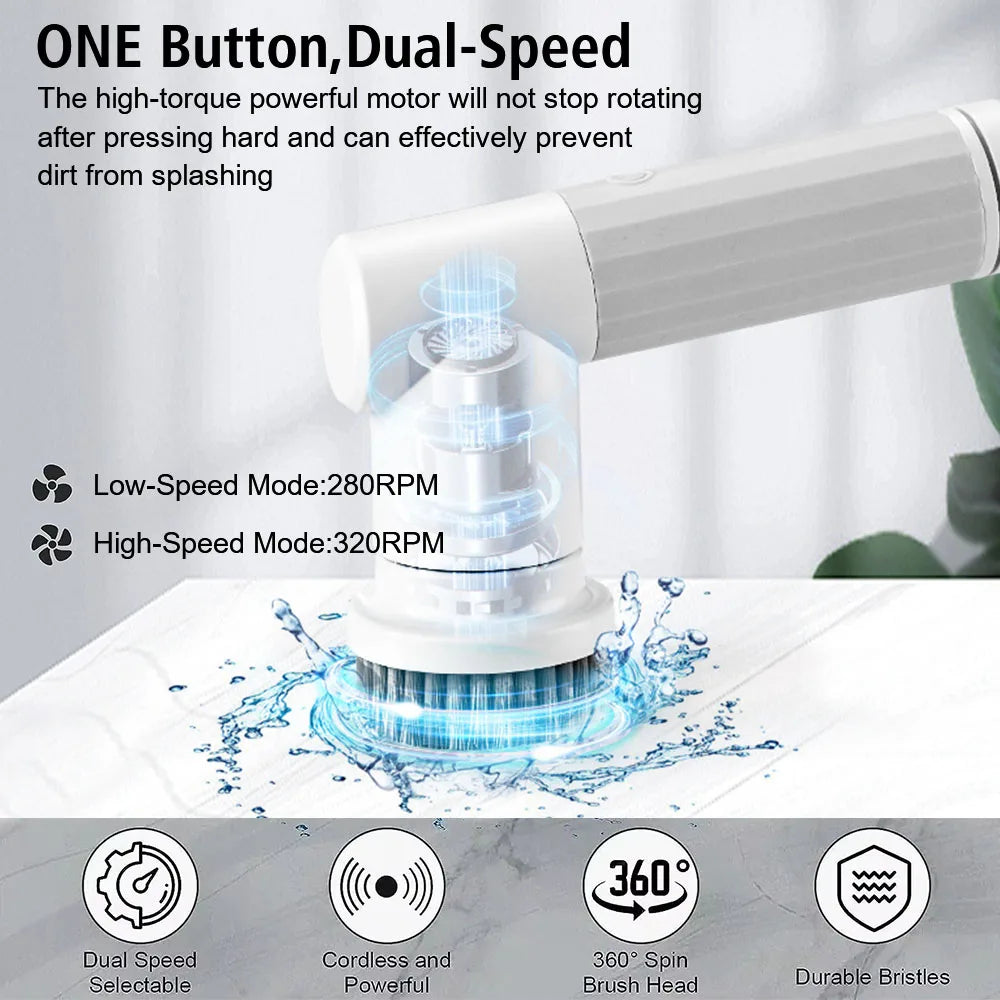 USB Type Kitchen Cleaning Tool Electric Cleaning Brush Handheld Bathtub Brush Cleaner Sink Bathroom Wash Brush 6-in-1