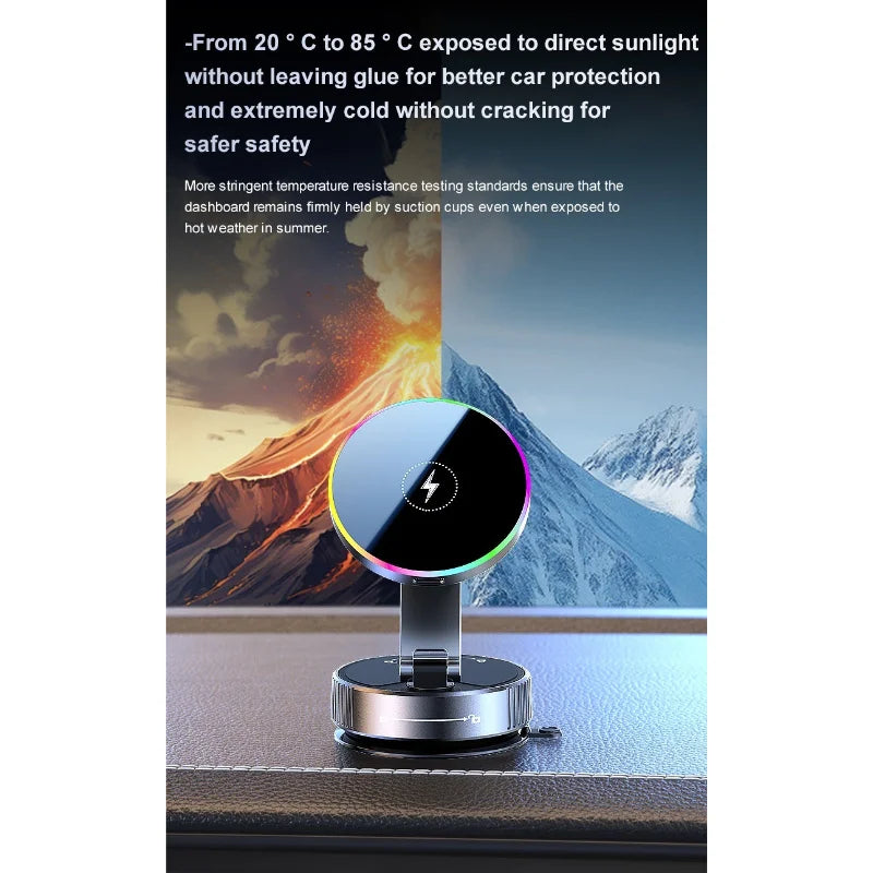 15W Vacuum Suction Cooling Magnetic Wireless Charger Car Phone Holder Mount 360 Rotatable Compatible with Smartphones for iPhone