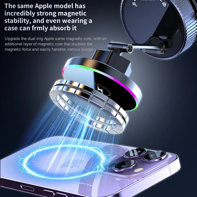 15W Vacuum Suction Cooling Magnetic Wireless Charger Car Phone Holder Mount 360 Rotatable Compatible with Smartphones for iPhone