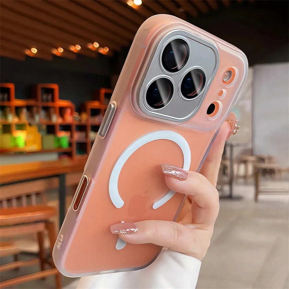 Luxury For Magsafe Matte Transparent Phone Case For iPhone 17 16 15 14 13 12 11 Pro Max Lens Protection Wireless Charging Cover
