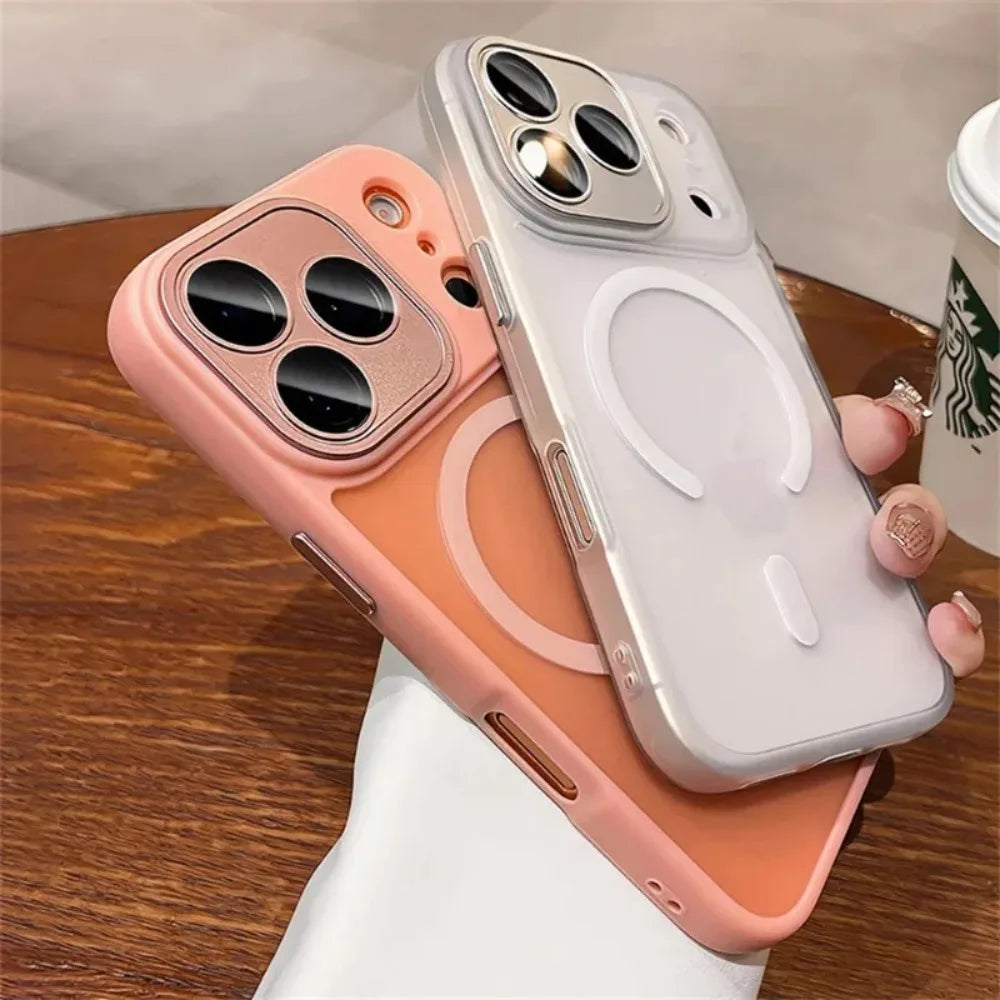 Luxury For Magsafe Matte Transparent Phone Case For iPhone 17 16 15 14 13 12 11 Pro Max Lens Protection Wireless Charging Cover