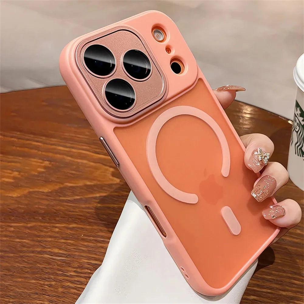 Luxury For Magsafe Matte Transparent Phone Case For iPhone 17 16 15 14 13 12 11 Pro Max Lens Protection Wireless Charging Cover