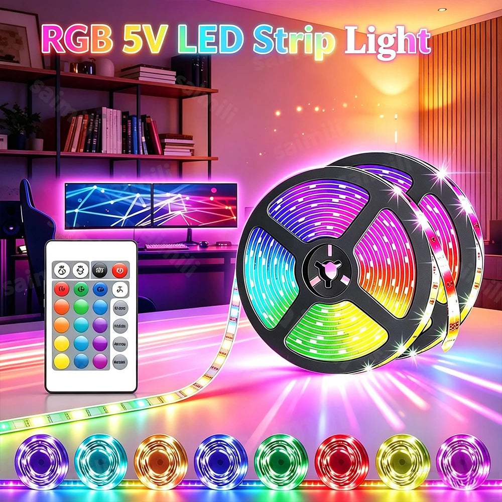 RGB LED Strip Light 24Key Remote Control Flexible Lamp Tape 2835 SMD Diode Ribbon TV Backlight For Home Christmas Party Decor