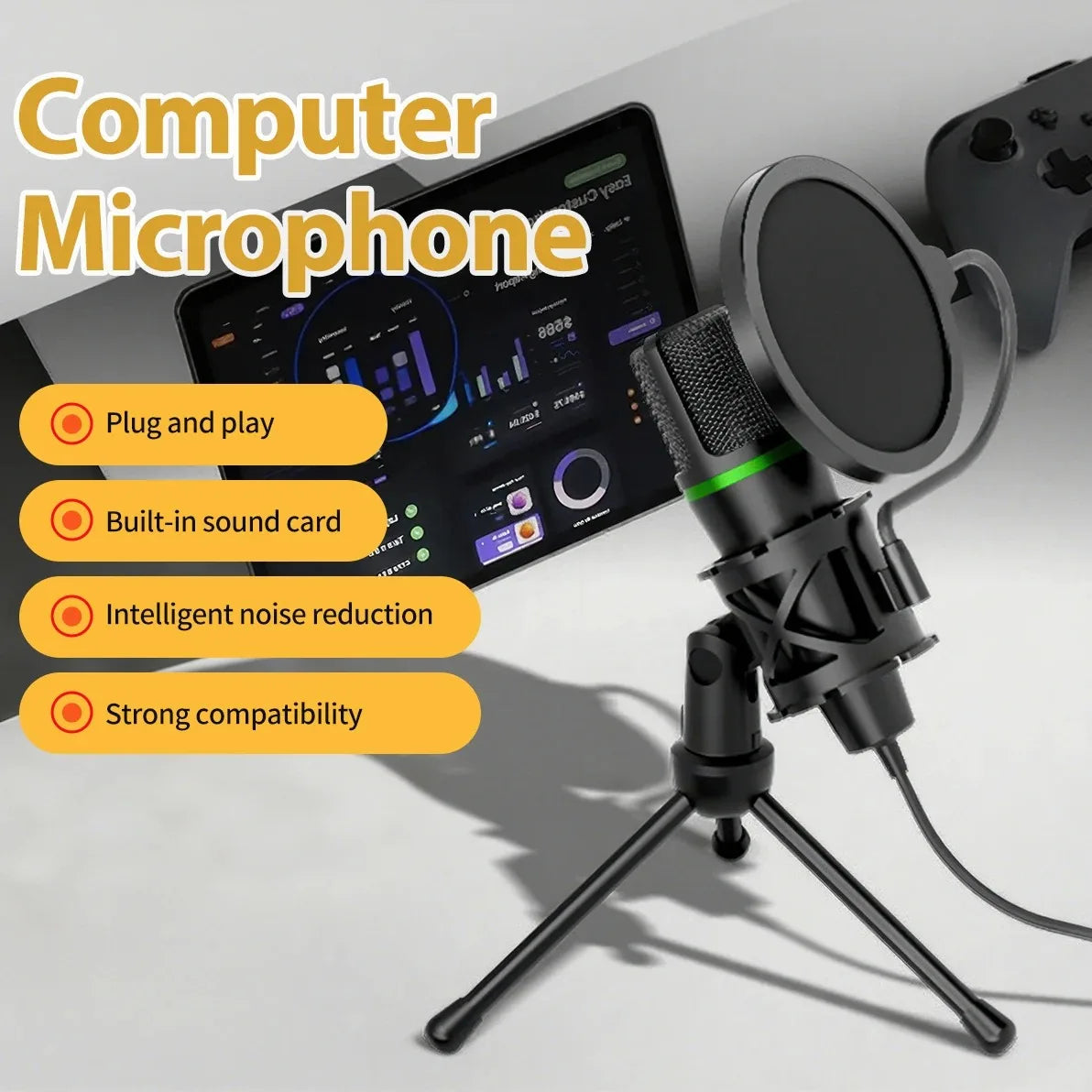 Professional Condenser Microphone USB & 3.5mm Dual Interface for Pc Laptop Streaming Gaming Youtube Podcasts Vocals