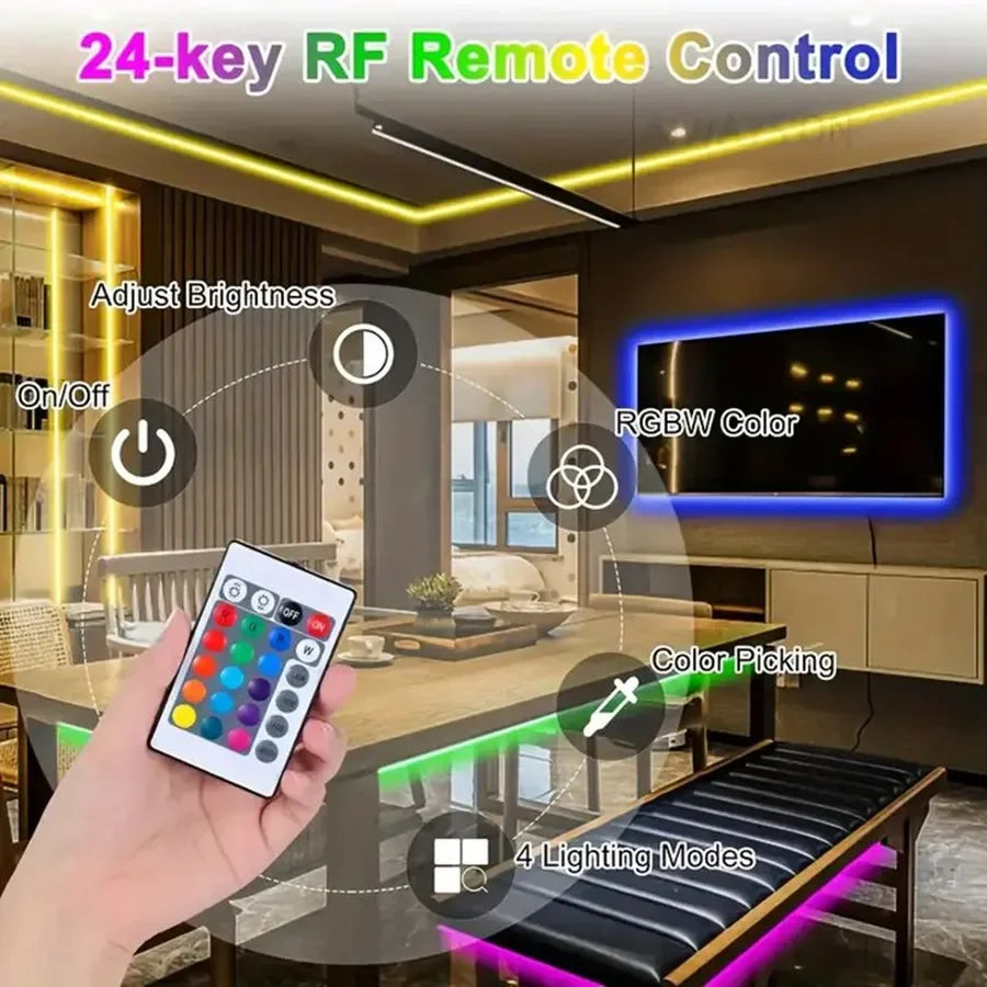 RGB LED Strip Light 24Key Remote Control Flexible Lamp Tape 2835 SMD Diode Ribbon TV Backlight For Home Christmas Party Decor