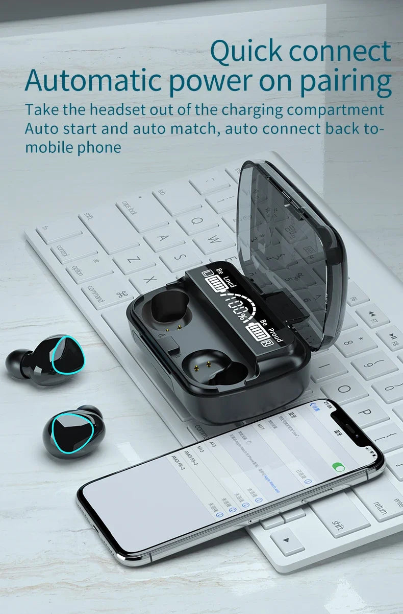M10 TWS Bluetooth Earphones with Charging Case, 9D Stereo Sound, Waterproof Sports Headphones with Built-in Microphone