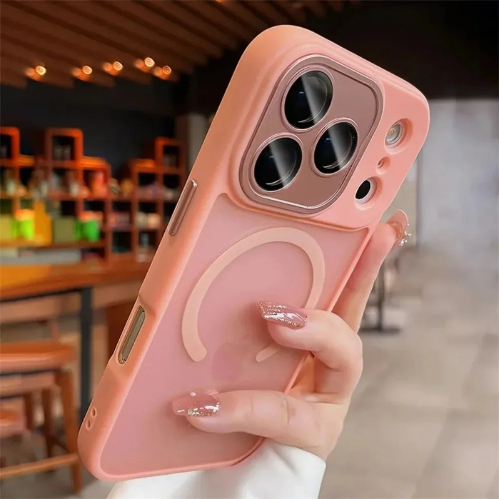 Luxury For Magsafe Matte Transparent Phone Case For iPhone 17 16 15 14 13 12 11 Pro Max Lens Protection Wireless Charging Cover
