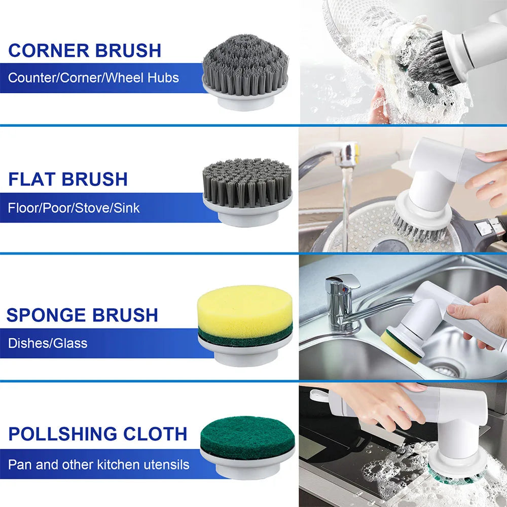 USB Type Kitchen Cleaning Tool Electric Cleaning Brush Handheld Bathtub Brush Cleaner Sink Bathroom Wash Brush 6-in-1