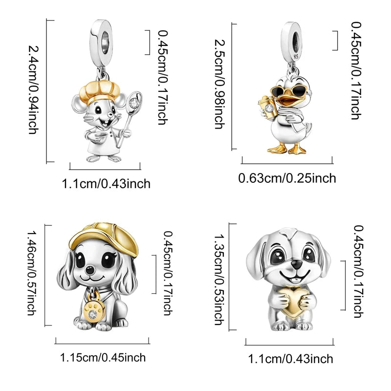 925 Sterling Silver Sunglasses Duck Puppy Cooking Mouse Bead Diy Bracelet Bangle Making Gift Of High Quality Fine Jewelry