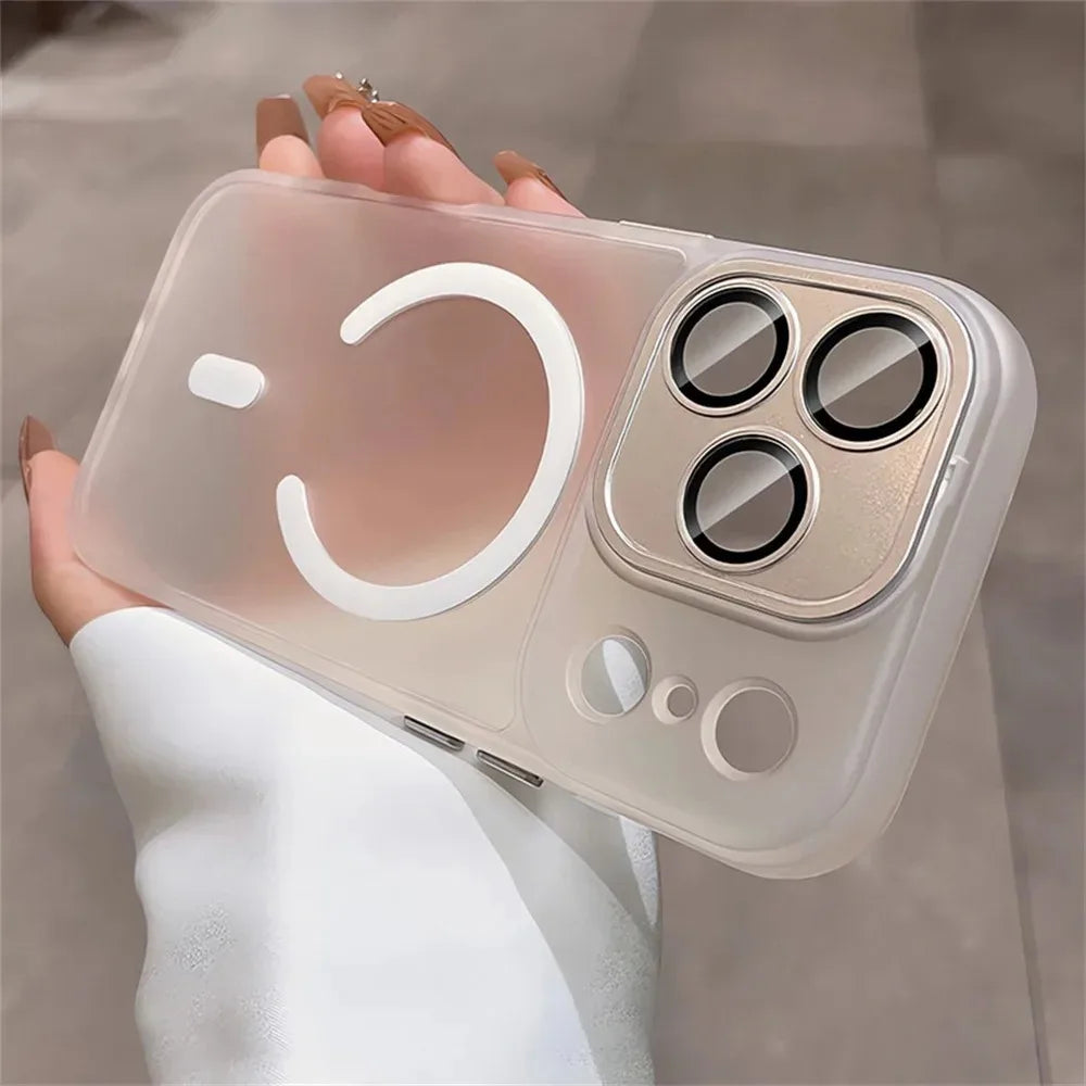 Luxury For Magsafe Matte Transparent Phone Case For iPhone 17 16 15 14 13 12 11 Pro Max Lens Protection Wireless Charging Cover