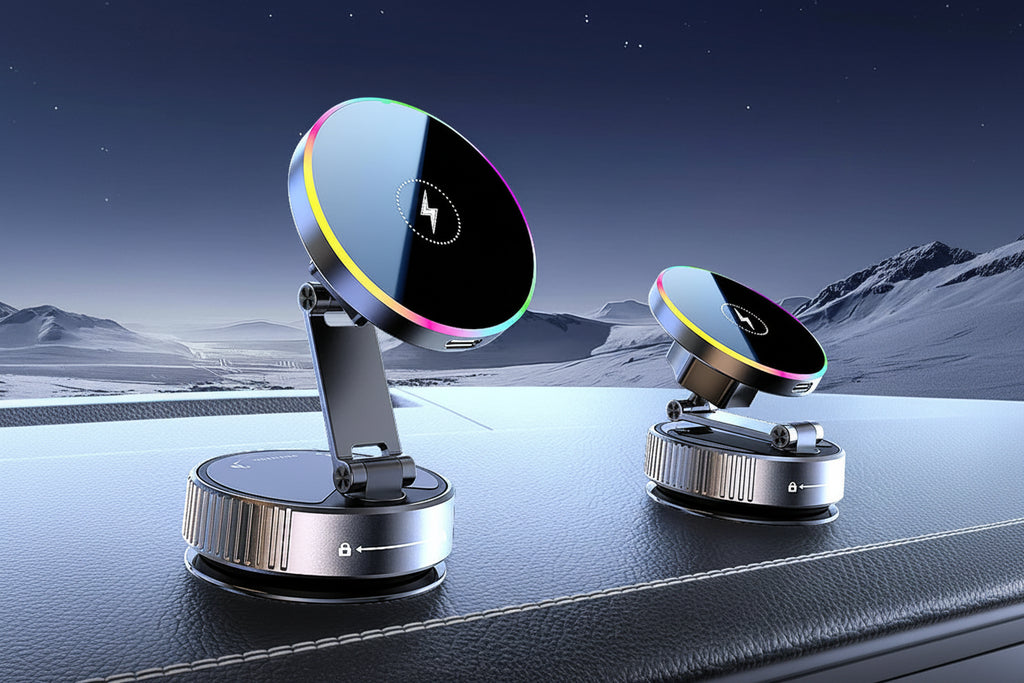 15W Vacuum Suction Cooling Magnetic Wireless Charger Car Phone Holder Mount 360 Rotatable Compatible with Smartphones for iPhone