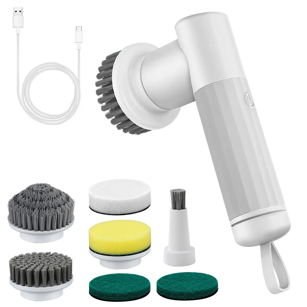 USB Type Kitchen Cleaning Tool Electric Cleaning Brush Handheld Bathtub Brush Cleaner Sink Bathroom Wash Brush 6-in-1