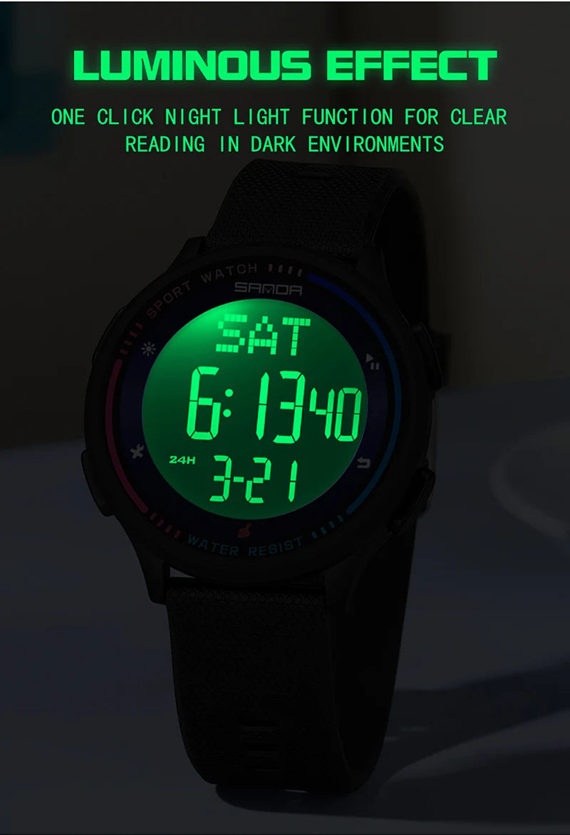 Men's Electronic Watch Large Number Reading time Display Clock Outdoor Sports Stopwatch 50m Waterproof Watch Boys Girls Watches