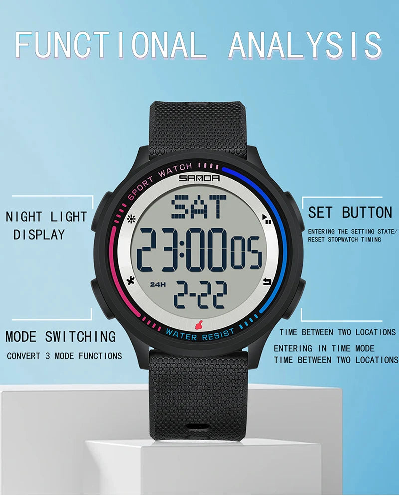 Men's Electronic Watch Large Number Reading time Display Clock Outdoor Sports Stopwatch 50m Waterproof Watch Boys Girls Watches
