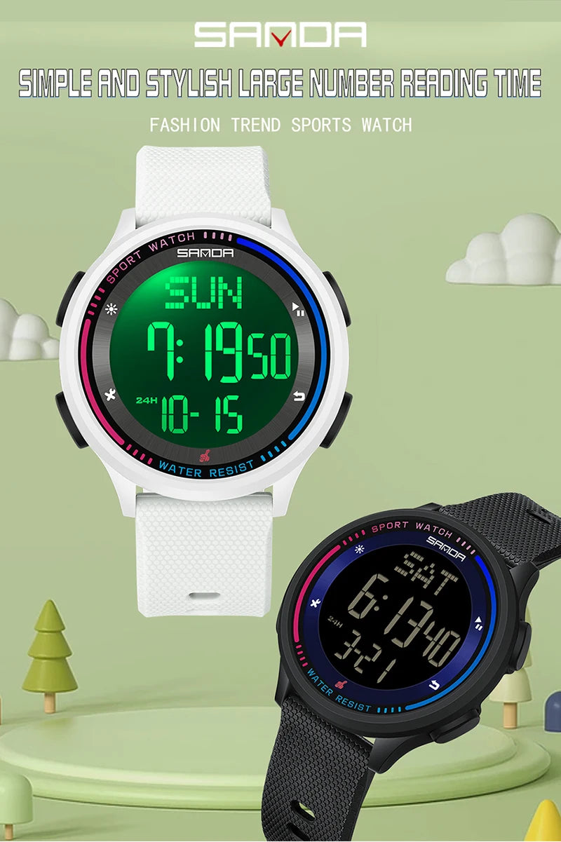 Men's Electronic Watch Large Number Reading time Display Clock Outdoor Sports Stopwatch 50m Waterproof Watch Boys Girls Watches