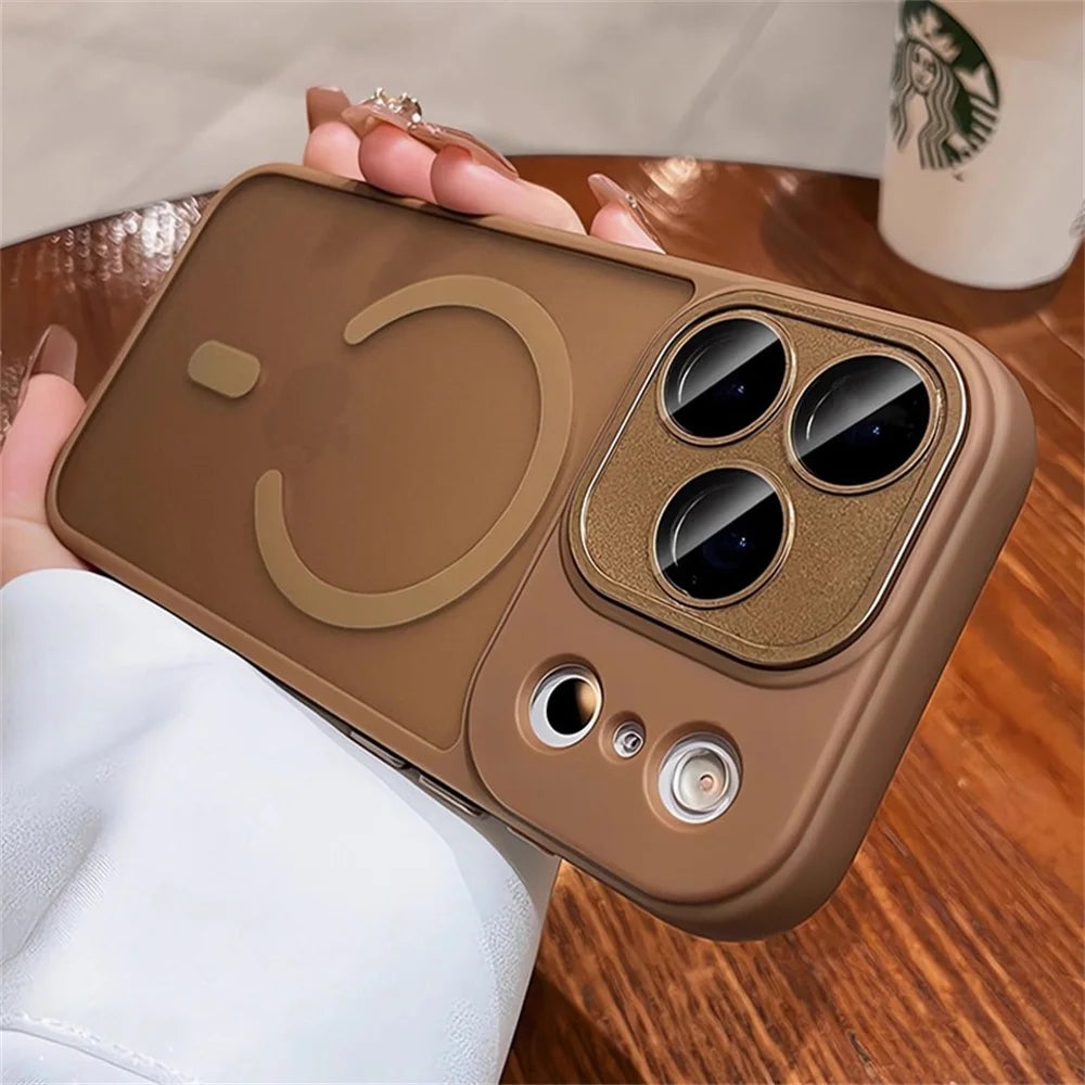 Luxury For Magsafe Matte Transparent Phone Case For iPhone 17 16 15 14 13 12 11 Pro Max Lens Protection Wireless Charging Cover