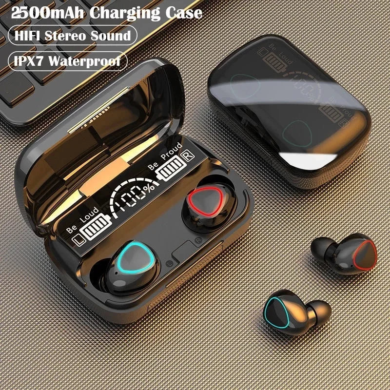 M10 TWS Bluetooth Earphones with Charging Case, 9D Stereo Sound, Waterproof Sports Headphones with Built-in Microphone