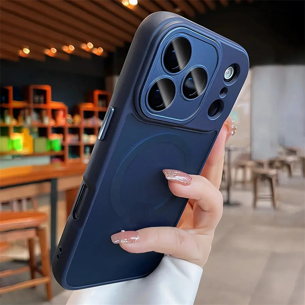 Luxury For Magsafe Matte Transparent Phone Case For iPhone 17 16 15 14 13 12 11 Pro Max Lens Protection Wireless Charging Cover