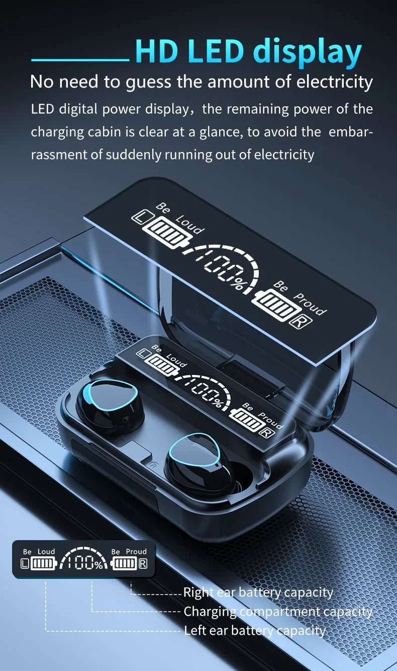 M10 TWS Bluetooth Earphones with Charging Case, 9D Stereo Sound, Waterproof Sports Headphones with Built-in Microphone