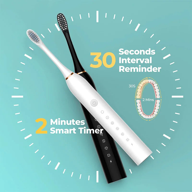 Sonic Electric Toothbrush Adult Smart Timing Tooth Brush Teeth Clean Whitening Fast USB Rechargeable Toothbrush Replacement Head