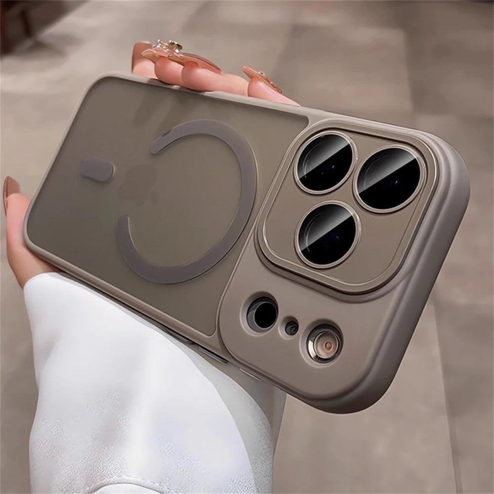 Luxury For Magsafe Matte Transparent Phone Case For iPhone 17 16 15 14 13 12 11 Pro Max Lens Protection Wireless Charging Cover