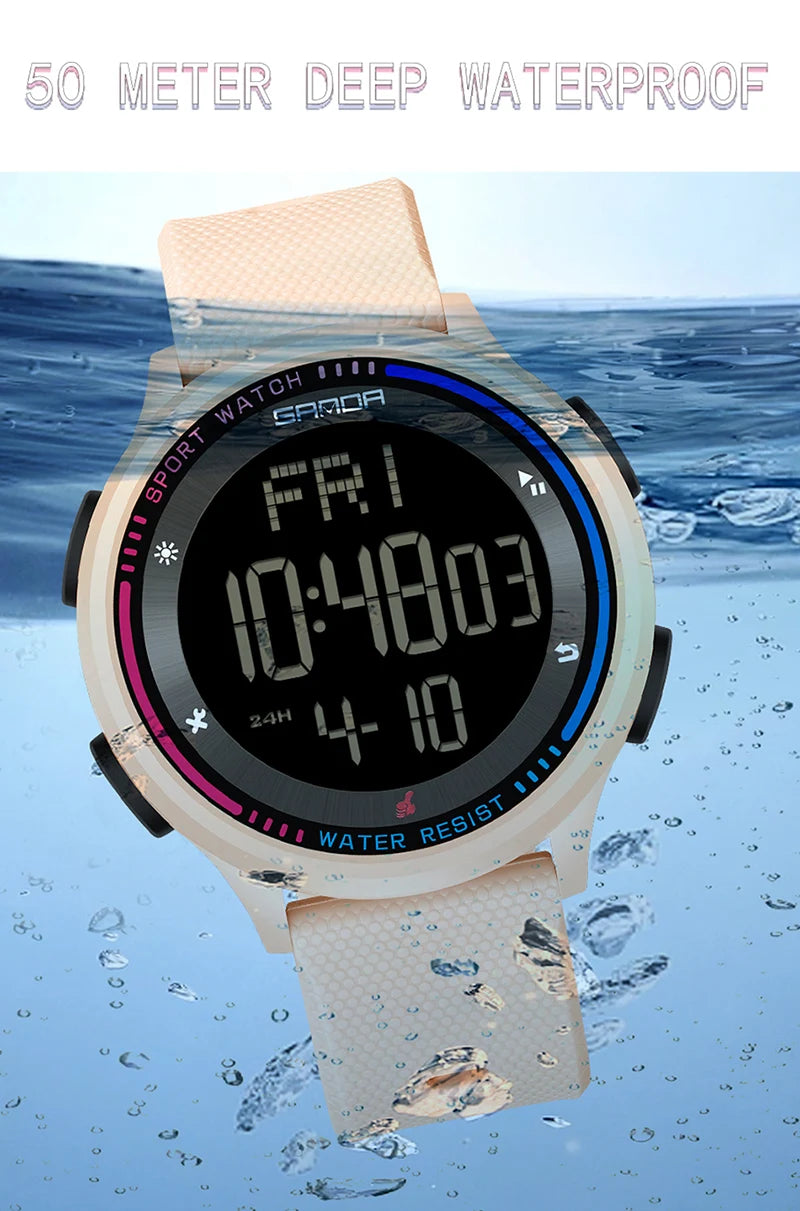 Men's Electronic Watch Large Number Reading time Display Clock Outdoor Sports Stopwatch 50m Waterproof Watch Boys Girls Watches