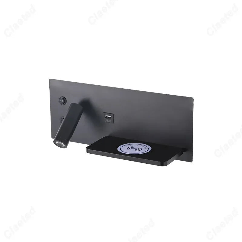 LED Adjustable Angle Warm Light Wall Lamp USB Charging Interface Wireless Charging Bedroom Bedside Reading Light Home Lighting