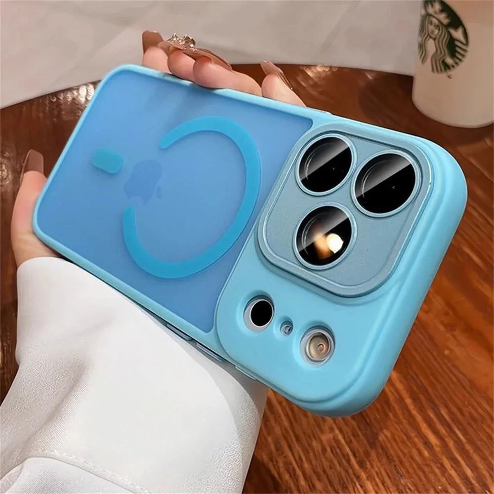 Luxury For Magsafe Matte Transparent Phone Case For iPhone 17 16 15 14 13 12 11 Pro Max Lens Protection Wireless Charging Cover