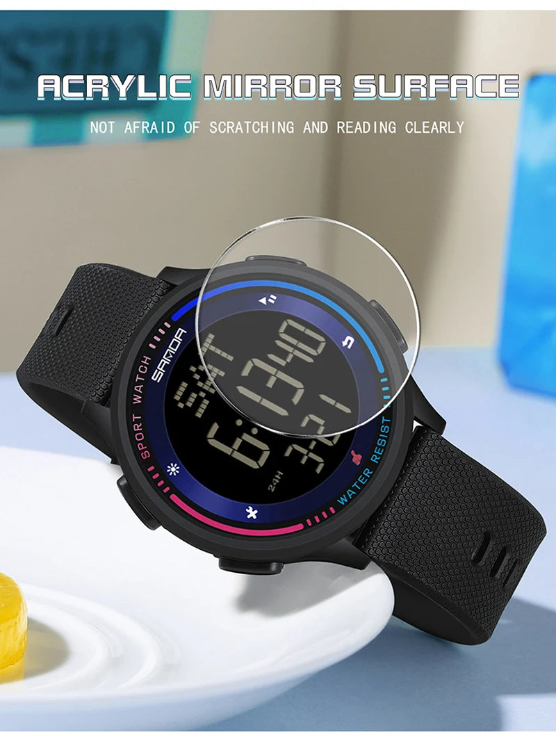 Men's Electronic Watch Large Number Reading time Display Clock Outdoor Sports Stopwatch 50m Waterproof Watch Boys Girls Watches