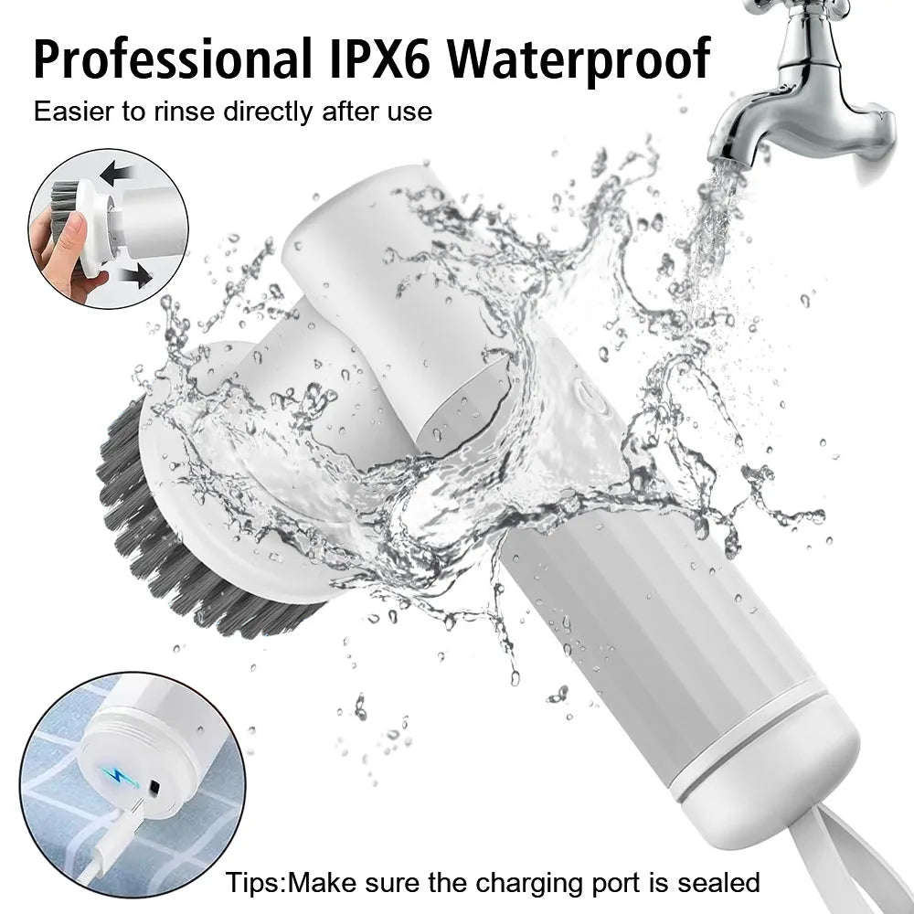 USB Type Kitchen Cleaning Tool Electric Cleaning Brush Handheld Bathtub Brush Cleaner Sink Bathroom Wash Brush 6-in-1
