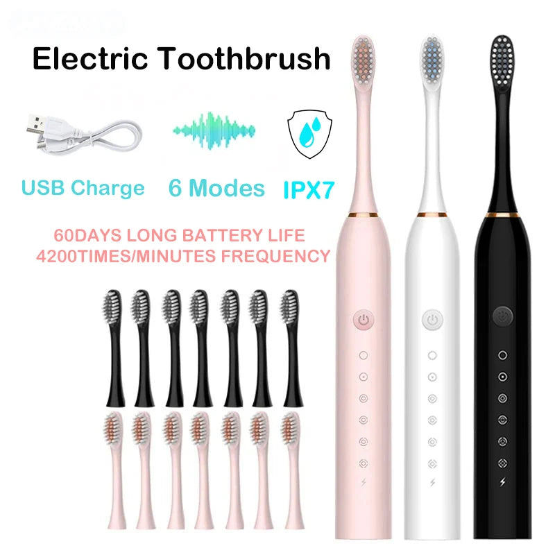 Sonic Electric Toothbrush Adult Smart Timing Tooth Brush Teeth Clean Whitening Fast USB Rechargeable Toothbrush Replacement Head