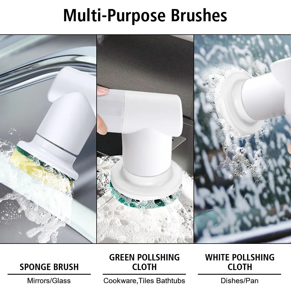 USB Type Kitchen Cleaning Tool Electric Cleaning Brush Handheld Bathtub Brush Cleaner Sink Bathroom Wash Brush 6-in-1