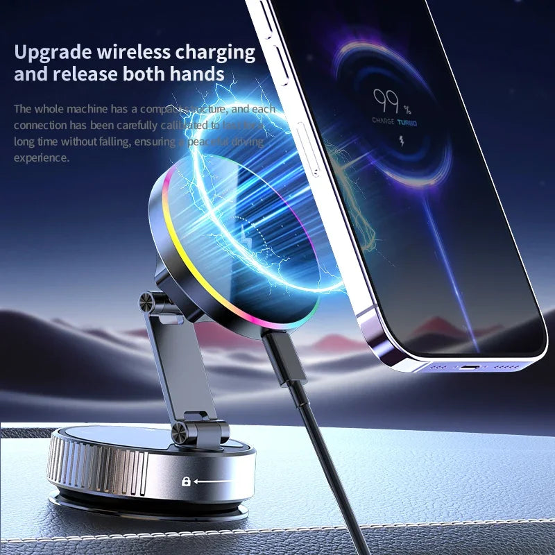 15W Vacuum Suction Cooling Magnetic Wireless Charger Car Phone Holder Mount 360 Rotatable Compatible with Smartphones for iPhone