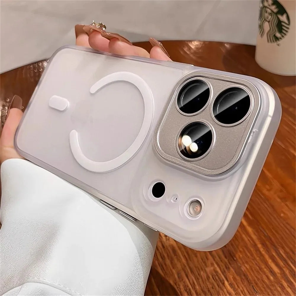 Luxury For Magsafe Matte Transparent Phone Case For iPhone 17 16 15 14 13 12 11 Pro Max Lens Protection Wireless Charging Cover