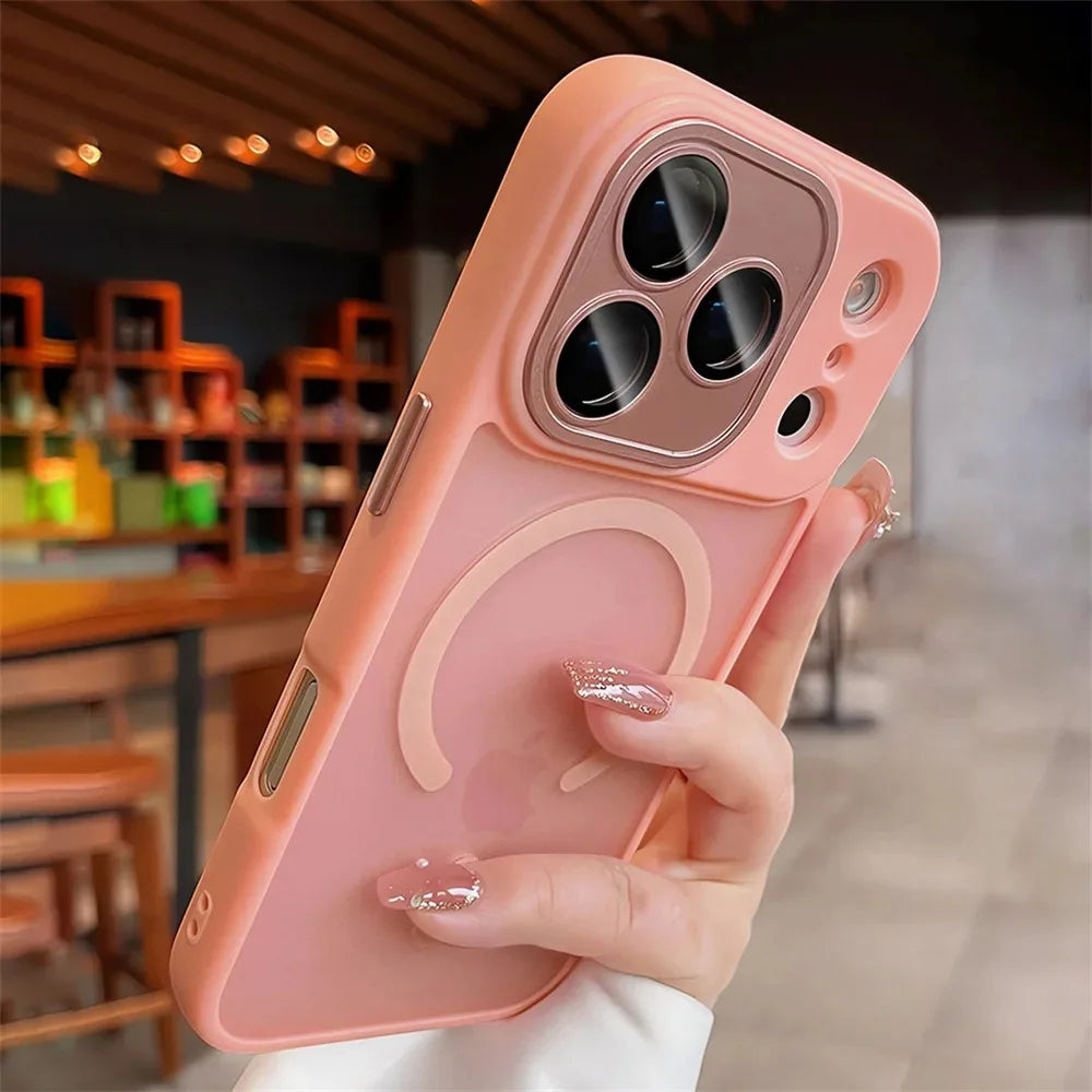 Luxury For Magsafe Matte Transparent Phone Case For iPhone 17 16 15 14 13 12 11 Pro Max Lens Protection Wireless Charging Cover