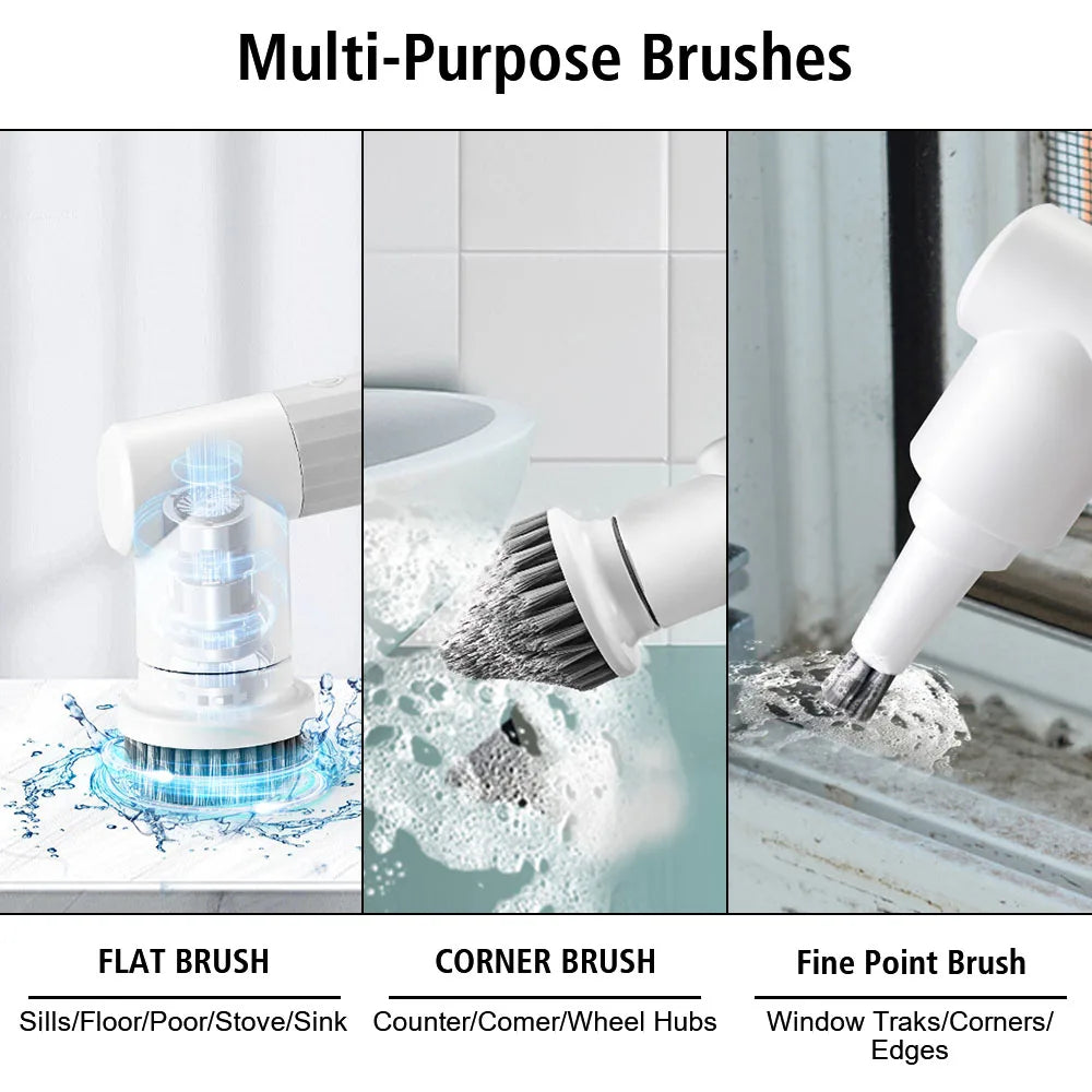 USB Type Kitchen Cleaning Tool Electric Cleaning Brush Handheld Bathtub Brush Cleaner Sink Bathroom Wash Brush 6-in-1