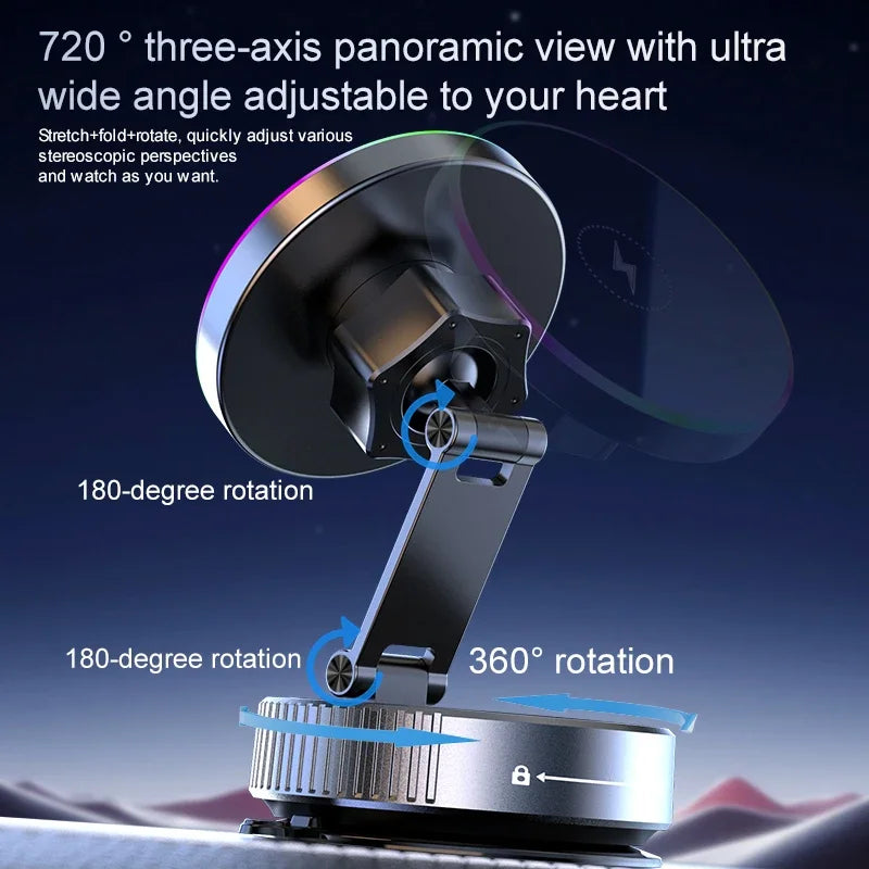 15W Vacuum Suction Cooling Magnetic Wireless Charger Car Phone Holder Mount 360 Rotatable Compatible with Smartphones for iPhone